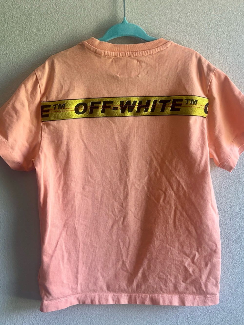 Off-White Peach Tee with Yellow Logo Tape